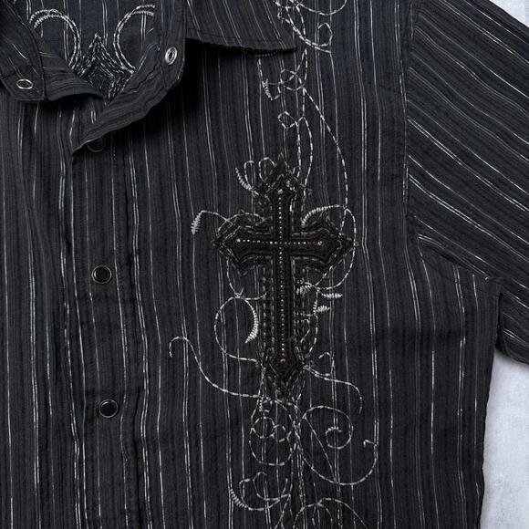 Y2K Lamasini Cross Embroidered 00s Button Up Shirt - Picture 6 of 7